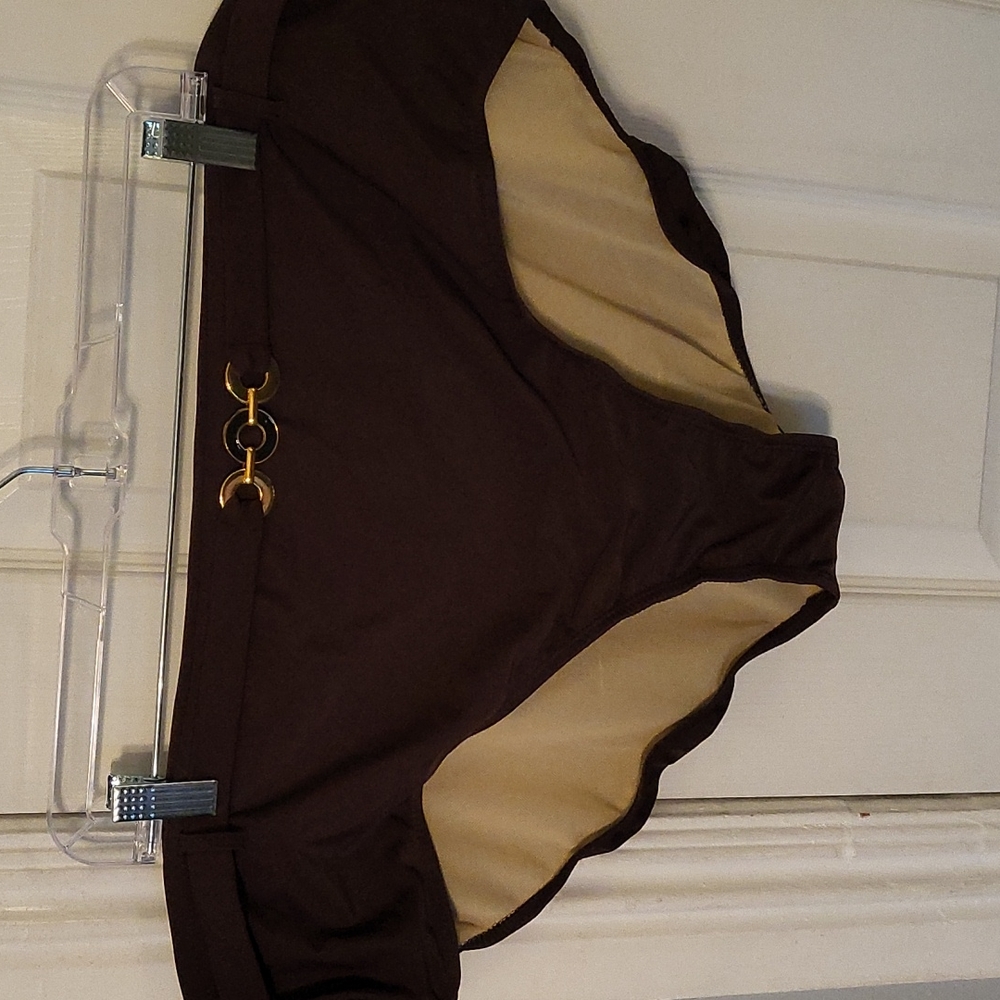 NWOT Faded Glory 3X 22-24 Lined Swim Bottoms w/ Faux Belt Gold and Blac…